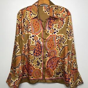 Zara Bahati Print Long Sleeve Satin Button Shirt